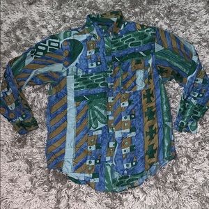 Vintage artsy 100% silk button down.